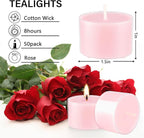 Rose Scented Candle Tealight Candles in Clear Cup, 8 Hours Consistent Smkless Clean Burning, Great for Valentine's Day Holiday, Wedding, Spa, Emergency and Home Decoration（Pink，50 Pack）