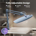 Neatfi XL Nail Desk Lamp with Clamp, 2200 Lumens, 20-Inch Wide Head, Dimmable 4 Levels, 6500K, LED Task Light for Manicure Table, Crafts, Workbench, Office (Non-CCT, Gray)