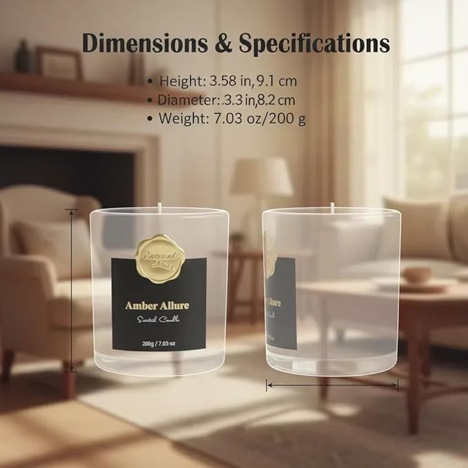 Scented Luxury Candle-Amber Allure-Aromatherapy Jar Candles for Relaxation & Sleep -7 oz- 45 Hours Clean Burn-Hand-Cast -100% Natural Soy Wax -Ideal Gifts