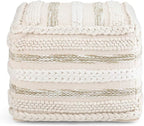 SIMPLIHOME Sommer Square Pouf - 18 inch Wide Upholstered Handloom Woven Cotton Ottoman in Natural, Boho-Style Footstool, Extra Seating or Accent Piece for Living Room or Bedroom, Assembled