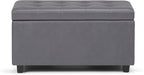 SIMPLIHOME Cosmopolitan Storage Ottoman - 34 inch Wide Upholstered Vegan Leather Rectangle Storage Ottoman Bench in Stone Grey, Transitional Tufted Ottoman for Living Room or Entryway with Lift-Up Lid