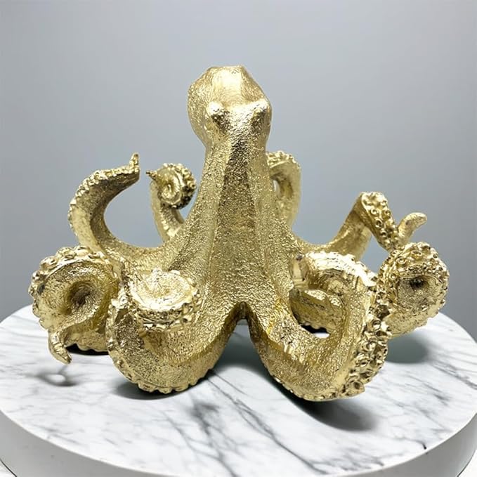 Gold Octopus Vintage Statue Sculpture Frgurine Gift for Home Office Living Room Desktop Display Decor Decorative