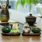 Fishing Panda Incense Holder Cute Animal Figurine Incense Burner Ash Catcher Creative Cartoon Resin Panda Statue for Home Room Decor Meditation Yoga Spa
