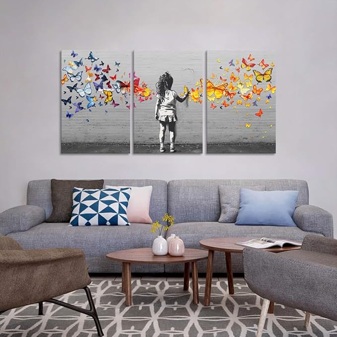 Novatique Banksy Canvas Wall Art Large Graffiti Wall Art Abstract Butterfly Graffiti Poster Modern Street Pop Art Canvas Painting for Bedroom Living Room,24”x 36”x3Pcs