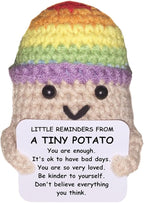 Funny Knitted Wool Doll Toy with Positive Card, Creative Cute Mini Crochet Positive Potato Dolls Cheer Up Gift for Family Kids Friends Encouragement Decoration (A- Little Reminder from Potato)