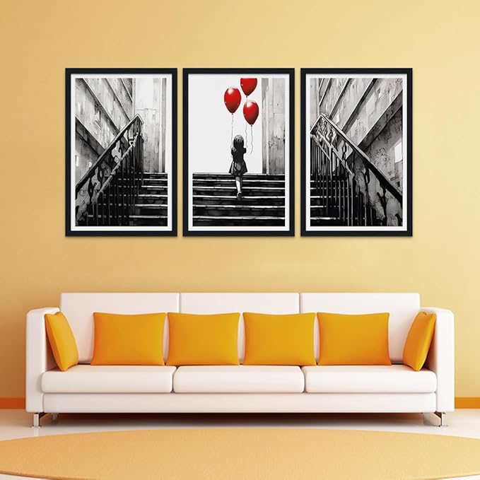 Novatique Banksy Canvas Wall Art Modern Teen Graffiti Wall Decor Abstract Girl and Balloon Painting Street Art Posters for Living Room,24" x 36" x 3pcs