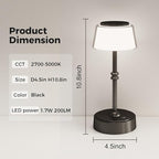 LED Cordless Lamp, 5 Colors Stepless Dimming Table Lamp, Built-in 4400mAh Rechargeable Battery with USB Charging Port, Portable Touch Bedside Light for Patio, Restaurant, Dining(2, Black)