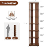Solid Wood Rotating Bookshelf, 6-Tier Rolling Book Shelf，360 Degree Revolving Bookcase，Spinning Bookshelf Tower for Small Spaces, Corner, Bedroom，Office，Living Room，Classroom （Walnut）