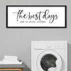 Surfapans Laundry Room Wall Decor The Best Days End In Dirtiest Clothes Sign 32"×12" Funny Rustic Farmhouse above the Bathtub Large Modern Wood Framed Plaque Wall Art Hanging (Black)