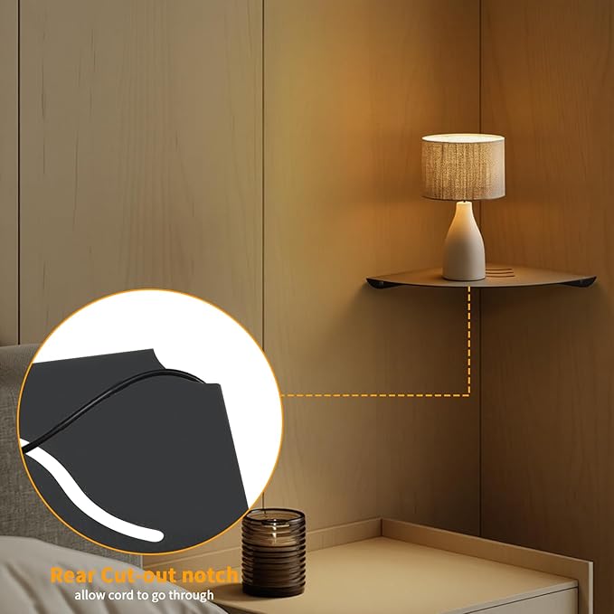 6 inch Corner Shelf Wall Mounted, Floating Corner Shelves,,Corner withs Wire Hole for TV, Cable Box,Small Corner Shelf for Bathroom, Bedroom, Kitchen, Livings Room, Study Room (Black, 1Pack 6 in)