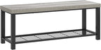 FOLUBAN Entryway Bench, Rustic Wood and Metal Shoe Storage Bench for Hallway Front Door Entrance, Industrial Indoor Bench for Bedroom Living Room, 43.3 Inch Light Grey