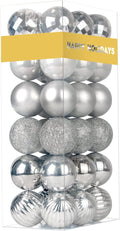 Silver 1.6" Small Christmas Balls Christmas Tree Decoration Ornaments Shatterproof Hanging Balls for Birthday Halloween Holiday Wedding Decorations Set of 36pcs