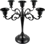 5-Candle Metal Candelabra 10.2 Inch Tall Candlestick Candle Holders for Home Decor Wedding Christmas Church Halloween Party, Black