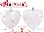 White Valentine's Day Heart Ornaments 10Pcs Glitter Sequin Heart Shaped Baubles Decoration Valentines Pearl Foam Hanging Decor(2.36in)