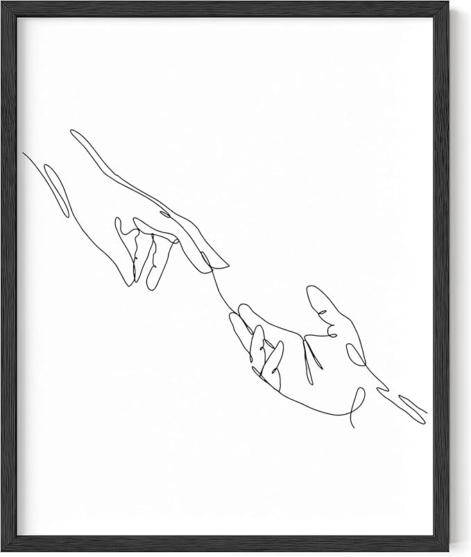 Y2K BOO Minimalist Reaching Hands UNFRAMED Wall Art Continuous Line Drawing Connection Symbol 16x20 Inch Heavyweight Paper Modern Studio Home Decor