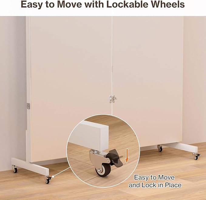 brisafe Full Length Stand Up Mirror on Wheels,75''×95'',Large Tri-Fold Floor Mirror with Stand,Movable 3-Way Full Length Standing Mirror for Gym, Dance Studio, Fitness Room, and Home (White)