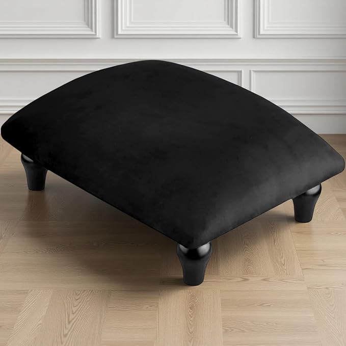 Small Foot Stool Ottoman with Stable Wood Legs Upholstered Footstool Padded Foot Rest Step Stool for High Beds Seat Chair Couch Sofa Patio Bedroom Living Room Office (5.9" H-Black)