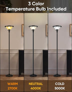 PARTPHONER Torchiere Floor Lamps for Living Room, 71" Tall Standing Lamp with Thick Glass Shade, Metal Pole & Heavy Base, Vintage Corner Lamp Decor for Home Bedroom Office, 3CCT Bulb Included