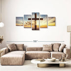 Elephant Stock Holy Cross Wall Art Multi Piece Canvas - 5 Panel Christian Pictures Decor - Digital Design Canvas Print - Christian Wall Decor - 74" X 34"