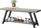 LVB Industrial Entryway Bench, Wood and Metal Storage Bench, Indoor Farmhouse Hallway Accent Entry Bench for Seating Sitting, Shoe Rack Organizer Cabinet in Foyer Bedroom, Light Grey Oak, 47 Inch Long