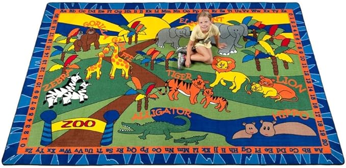 KIDCARPET.COM Animals at The Zoo Rectangle Classroom Rug | Bordered Area Rug for Preschool Daycare Learning, 7'6" x 12'