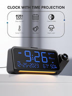 Mesqool Projection Alarm Clock for Bedroom Ceiling, Digital Clock Projector with Weekday/Weekend Mode, Date, Temperature, Humidity, Type-C USB Charger, Snooze, Dual Alarms, Dimmer,12/24H