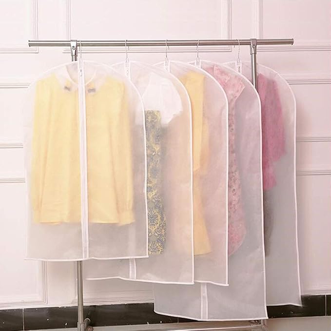 Bringsine Hanging Garment Bag Lightweight Clear Full Zipper Suit PEVA Moth-Proof Breathable Dust Cover for Closet Clothes Storage See-Through Travel Organizer Dress Pack of 5 (60x120CM)
