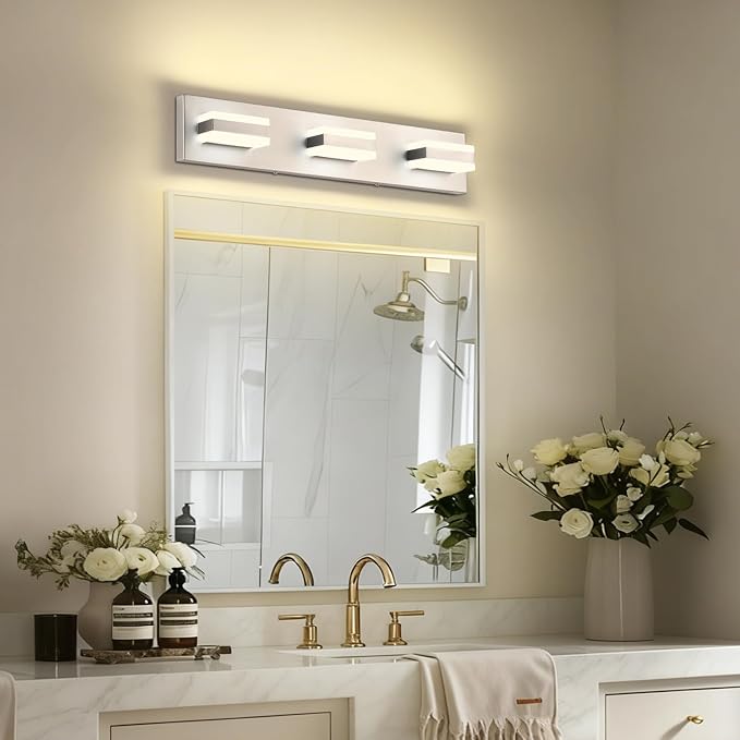 SOLFART Vanity Lighting Over Mirror, 3 Lights Brushed Nickel Bathroom Light, Modern LED Light Fixtures, 5 Color Temperature Adjustable Modern Light for Bathroom