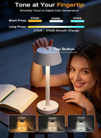 Cordless Rechargeable Table Lamp with Power Charger,Portable Touch LED Desk Lamp,5000mAh Battery Operated,2700K-5700K Tunable Dimmable for Bedroom,Outdoor Camping Bedside,White