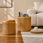 Round Set of 2 Ottoman with Storage-Upholstered Velvet Vanity Stool for Makeup Multifunctional Ottomans Coffee Table Padded Seat Foot Rest for Living Room&Bedroom (Yellow)