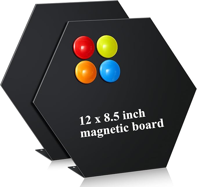 Shimeyao 2 Pcs Magnetic Bulletin Board for Tabletops with 8 Magnets Memo Display Easel Stand for Home Office School Kitchen Table Supplies(Hexagon,Black,10 x 8.5 Inch)