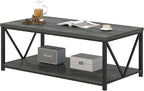 EXCEFUR Coffee Table, Rustic Wood and Metal Living Room Table, Industrial Rectangle Center Table with Storage Shelf, 47 Inch Grey