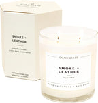 Calyan Wax Co. Smoke & Leather 2 Wick Scented Candle - 37 Hour Burn - Luxury Non Toxic Soy Wax Candles - Long Lasting Large Glass Jar Candle for Home - 8.8oz
