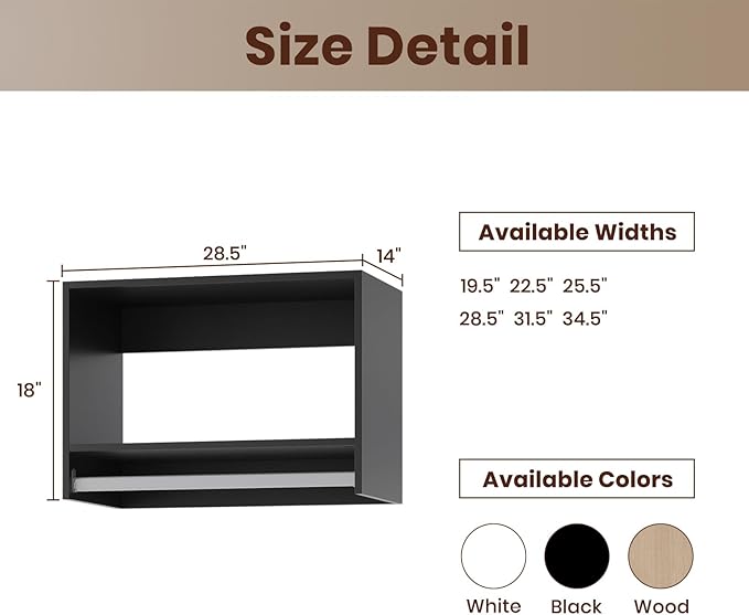 ROOMTEC 28.5" Tall Hanging Closet Unit, Modular Closet System with Hanging Rod, Wardrobe Organizer for Bedroom or Walk-in Closet, Wall Mounted, Customizable Clothes Storage Unit, Black