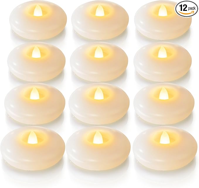 Homemory 12 Pack 3” Flameless Led Floating Candles, 200 Hour White Battery Operate Waterproof Tealights for Cylinder Vases, Centerpieces at Wedding Decor, Party, Pool