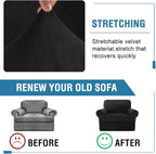 H.VERSAILTEX Sofa Cover 2 Piece T Cushion Armchair Slipcovers Thick Velvet Couch Cover Furniture Protector Stretch T Cushion Sofa Covers for 1 Cushion Couch with 1 Individual T Cushion Covers, Black