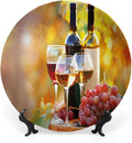 Ceramic Plates, Wine Decorative Ceramic Plates, Tasty Wine on Wooden Barrel on Grape Plantation, 7 Inch, for Dining, Parties, Wedding, Orange Red Black