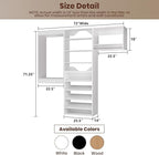 ROOMTEC Modular Closet System, 72" Wall Mounted Modern Closet Organizer with Hanging Rods and Shoe Shelf, Wooden Tower for Walk-In Closets, Wardrobe Storage Kit, White