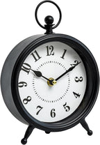 Vintage Non-Ticking Black Table Clock with Stand, Decorative Clock for Desk and Shelf, Rustic Farmhouse Style Mantel Timepiece