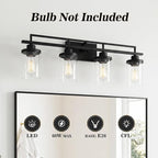 Emliviar 4 Light Vanity Lights Over Mirror with Clear Glass, 29.3" Matte Black Bathroom Vanity Lighting for Living Room, YCE238B-4W BK