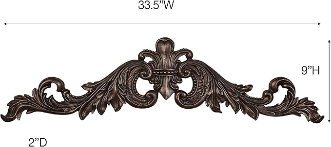 Salvatar Wall Art Topper | Large, Wide Doorway Design | Antique Bronze Metallic Finish | Openwork Acanthus Leaf Scrolls with Ornate Fleur De Lis | Hang Alone or Above A Wide Door, Window, or Artwork