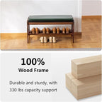 Solid Wood Shoe Bench, 2-Tier Wooden Entryway Bench, Modern Shoe Rack with Faux Leather Cushion for Hallway, Living Room (Green, 31.5'')