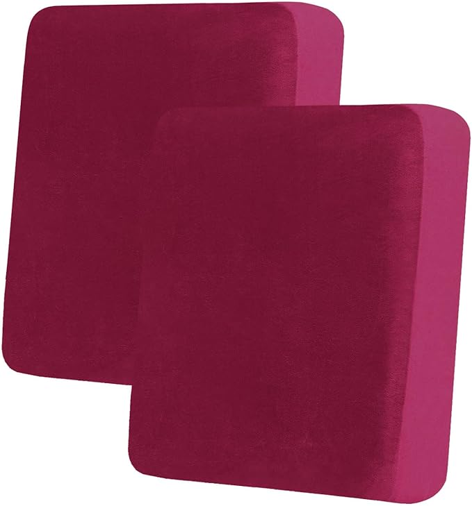 hyha Velvet Couch Cushion Covers, Soft Sofa Seat Covers for sectional 2 Cushion Couch Washable, Magic Sofa Slipcover with Elastic Bottom, Non-Slip Furniture Protector for Pets, Kid(2PC, Wine Red)