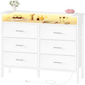 BOLUO White Dresser with LED Light and Charging Station for Bedroom 6 Drawer Dresser with USB Outlet, Fabric Dressers & Chests of Drawers Modern