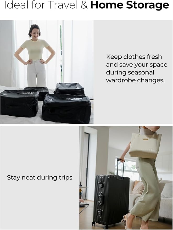 Vacuum Bags for Travel with Wireless Pump, 180° Open Zipper, IP67 Waterproof, Reusable Space Saver Compression Bags for Backpack(3 Pack + Pump)