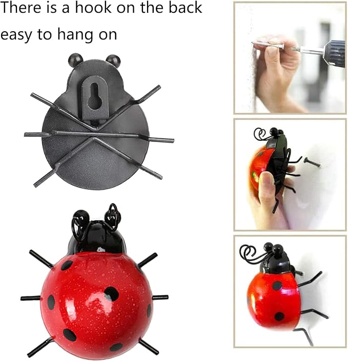 Cute Colorful Ladybug Metal Garden Decor, Set of 8 (4 Colors*2) Outdoor Yard Art, Lawn Ornaments, Fence & Patio Wall Sculptures, for Mom, Housewarming