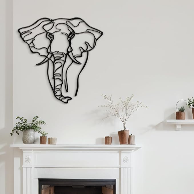 SIGNLEADER Metal Wall Art Decor Elephant Minimalist Modern Abstract Wall Sculpture Hangings Home Decoration for Living Room, Bedroom, Bathroom, Kitchen, Outdoor - 36" Black