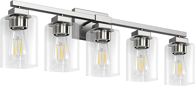BesLowe 30" 5-Light Bathroom Light Fixture, Modern Brushed Nickel Bathroom Vanity Light, Bathroom Lighting Fixtures Over Mirror, Nickel Bathrom Wall Lamp, Wall Lights for Living Room Bedroom Hallway