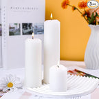 3 Pcs White Pillar Candles Bulk,2x3 2x6 2x8 Inch-1 Each Size,Large Christmas Pillar Candles Set of 3,Unscented Dripless Smokeless Hurricane Candles for Wedding Engagement Party Event Ceremony