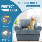 H.VERSAILTEX Sofa Cover 2 Piece T Cushion Armchair Slipcovers Thick Velvet Couch Cover Furniture Protector Stretch T Cushion Sofa Covers for 1 Cushion Couch with 1 T Cushion Covers, Stone Blue